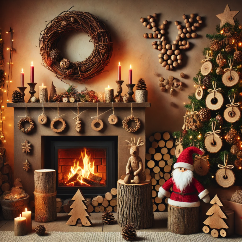 Noël avec une décoration en rondins de bois