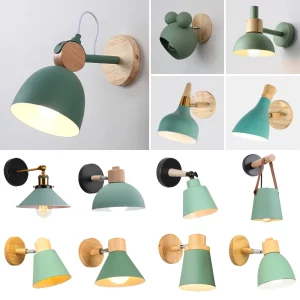 Applique murale nordique en bois naturel  design scandinave moderne  éclairage intérieur vert  chambre à coucher  salon  économie d’énergie  élégance chaleureuse