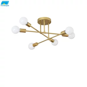 Plafonnier moderne industriel doré et blanc 6 lumières éclairage équilibré chambre salon salle à manger design épuré élégance intemporelle