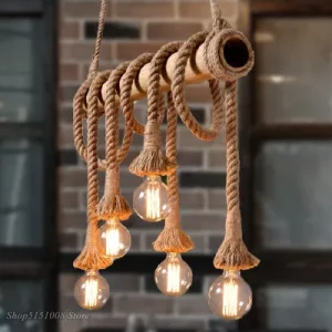 Lampe suspendue bambou chanvre design vintage luminaire déco Loft Cuisine Bar éclairage naturel économique Lampe suspendue bambou chanvre design vintage luminaire déco Loft Cuisine Bar éclairage naturel économique