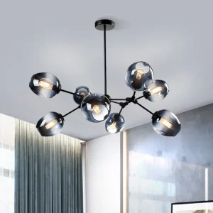 Lustre moderne en métal et verre fumé design industriel nordique éclairage chaleureux pour salon salle à manger chambre bureau