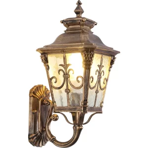 Applique murale extérieure vintage stylepagode hexagonale bronze verre ondulé éclairage jardin veranda facade lumière chaleureuse décoration europe
