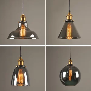 Suspension verre fumé industriel vintage design éclairage rétro salle à manger salon bar lampes pendentives E27