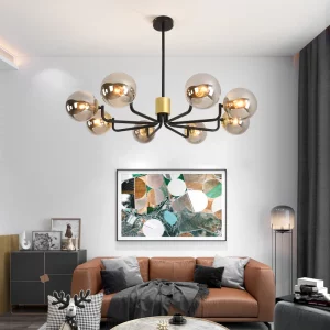 Plafonnier métal verre fumé design industriel moderne 8 lumières LED salon chambre éclairage chaleureux élégant économies d’énergie Plafonnier métal verre fumé design industriel moderne 8 lumières LED salon chambre éclairage chaleureux élégant économies d’énergie