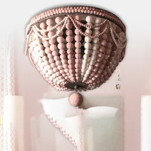 Plafonnier Vintage en perles de bois rose blanc et bleu design bohème rustique pour chambre salon cuisine éclairage chaleureux et élégant Plafonnier Vintage en perles de bois rose blanc et bleu design bohème rustique pour chambre salon cuisine éclairage chaleureux et élégant