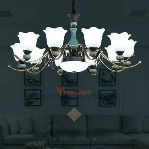 Lustre Led Vintage Céramique Verre Design Classique Élégance Naturelle Salon Chambre Éclairage Chaleureux Économique Luminosité Douce