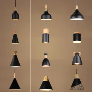 Plafonnier Led suspendu design nordique moderne en bois et métal noir luminaire décoratif pour salon chambre restaurant ou hôtel Plafonnier Led suspendu design nordique moderne en bois et métal noir luminaire décoratif pour salon chambre restaurant ou hôtel