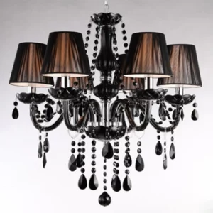 Chandelier moderne design glamour lustre en métal noir et tissu cristaux en acrylique éclairage salon salle à manger mariage style audacieux et élégance sophistiquée Chandelier moderne design glamour lustre en métal noir et tissu cristaux en acrylique éclairage salon salle à manger mariage style audacieux et élégance sophistiquée