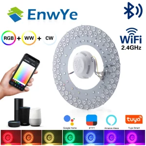 Plafonnier LED intelligent Wi-Fi Bluetooth  design moderne high-tech  éclairage RGB+WW+CW  contrôle via application Tuya  salon chambre bureau