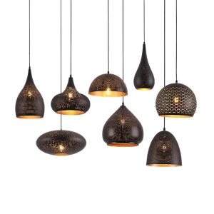 Suspension métal perforé design moderne lumière chaleureuse style oriental salon chambre restaurant éclairage déco élégant