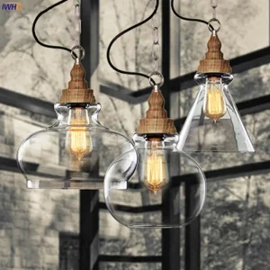 Suspension Luminaire Industriel en Bois et Verre Design Vintage Épuré Éclairage Chaleureux pour Salon Chambre Cuisine Suspension Luminaire Industriel en Bois et Verre Design Vintage Épuré Éclairage Chaleureux pour Salon Chambre Cuisine