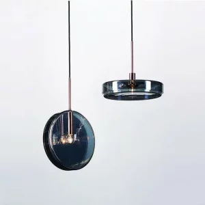 Lampe suspendue ronde moderne verre fumé métal cuivré design nordique épuré salon salle à manger chambre café éclairage design contemporain