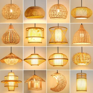 Lampe suspendue en bambou et rotin design scandinave rustique lumière chaleureuse salon chambre bureau hôtel éclairage intérieur moderne déco naturelle