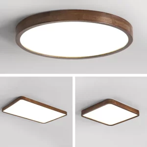 Plafonnier LED en bois naturel design moderne minimaliste pour chambre salon éclairage chaleureux économique élégant