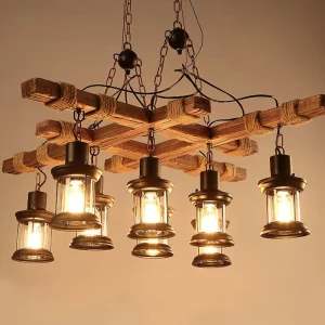 Suspension plafond bois massif design industriel retro lumière chaleureuse salon chambre cuisine décoration rustique nordique éclairage intérieur élégant