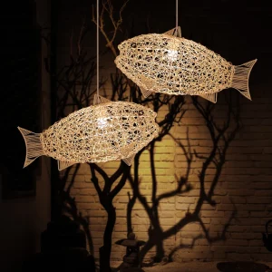 Lampe en rotin au design créatif simpliste, design moderne, luminaire décoratif d’intérieur, idéal pour un loft, un restaurant ou un restaurant