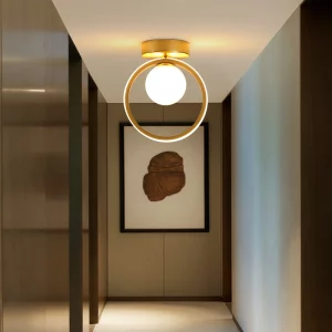 Plafonnier moderne en métal doré noir sphère verre LED éclairage chambre salon entrée design minimaliste élégant économie énergie certification CCC ROHS Plafonnier moderne en métal doré noir sphère verre LED éclairage chambre salon entrée design minimaliste élégant économie énergie certification CCC ROHS