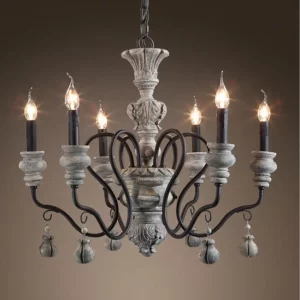 Plafonnier en bois et métal design rustique vintage style nordique lumière chaleureuse salon salle à manger éclairage déco élégant