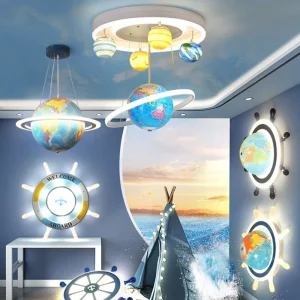 Plafonnier suspension système solaire LED éducatif design moderne planètes enfants chambre éclairage ludique économique certify CCC ROHS