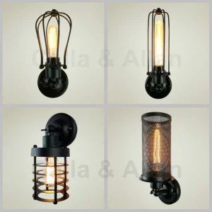 Applique murale vintage industrielle en métal noir avec ampoule Edison éclairage chaleureux pour salon chambre cuisine bureau design unique certification CE/UL Applique murale vintage industrielle en métal noir avec ampoule Edison éclairage chaleureux pour salon chambre cuisine bureau design unique certification CE/UL