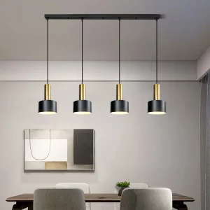 Suspension métal noir et doré design moderne minimaliste éclairage salon salle à manger cuisine épuré élégant lumière douce économies d’énergie