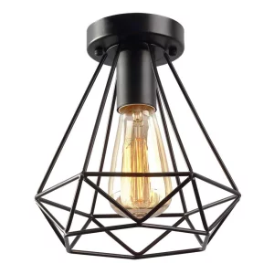 Plafonnier vintage encastré cage métal noir industriel design rétro chambre cuisine salon café éclairage chaleureux économie d’énergie Plafonnier vintage encastré cage métal noir industriel design rétro chambre cuisine salon café éclairage chaleureux économie d’énergie