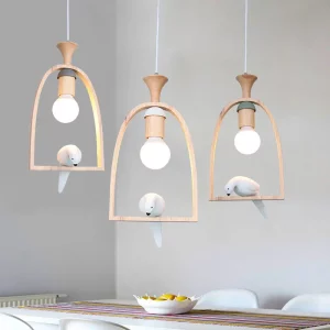Lampe suspendue en bois naturel design nordique scandinave moderne lumière chaleureuse écoénergétique salon chambre cuisine