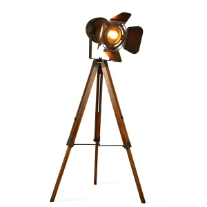 Lampe sur pied bois LED design industriel vintage abat-jour métal lumière chaleureuse salon bureau décoration loft épurée Lampe sur pied bois LED design industriel vintage abat-jour métal lumière chaleureuse salon bureau décoration loft épurée