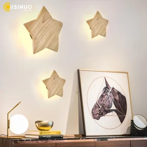 Applique murale en bois étoile design moderne luminaire LED éclairage doux salon chambre couloir escaliers décoratif chaleureux économique