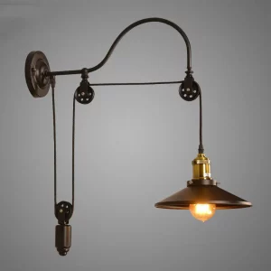 Lampe murale industrielle vintage poulie métal noir doré design rétro éclairage ajustable chambre salon bureau style loft Lampe murale industrielle vintage poulie métal noir doré design rétro éclairage ajustable chambre salon bureau style loft