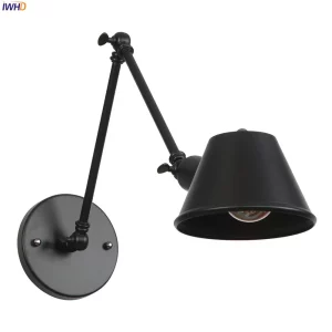 Applique murale industrielle métal noir design moderne éclairage LED salon chambre bureau lumière directionnelle ajustable élégant économies d’énergie
