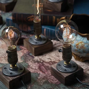 Lampe de Table Vintage Ampoule Edison Bois Métal Design Industriel Éclairage Chaleureux Salon Bureau Loft Élégant Décoration Lampe de Table Vintage Ampoule Edison Bois Métal Design Industriel Éclairage Chaleureux Salon Bureau Loft Élégant Décoration