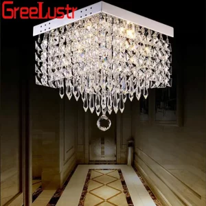Plafonnier en cristal carré design moderne luminaire décoratif salon restaurant hall éclairage élégant lumière scintillante