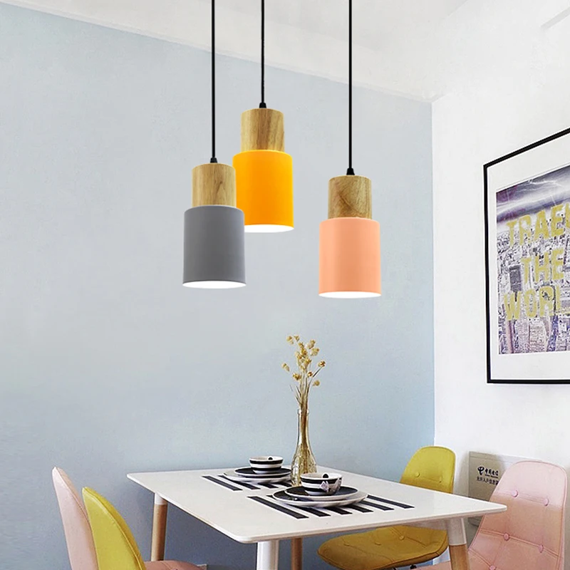 Suspension lumineuse bois et métal design scandinave moderne éclairage intérieur chaleureux salon chambre cuisine bureau café E27