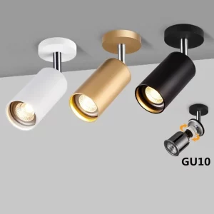 Plafonnier LED aluminium design moderne minimaliste éclairage directionnel ajustable lumière chaleureuse salon cuisine bureau