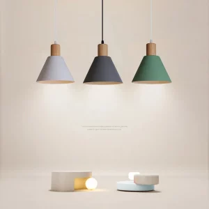Suspension en bois et métal design scandinave moderne pour cuisine salle à manger éclairage chaleureux économique