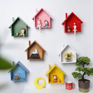 Étagères murales en bois design maison miniatures colorées pour chambre enfant salon créatif décoration murale moderne
