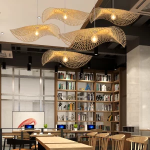Suspension en bambou design scandinave modernes luminaire ajouré éclairage chaleureux salon chambre café jardin écoénergétique certification CCC ROHS
