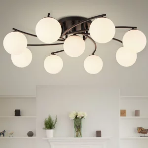 Plafonnier moderne style nordique verre opalin métal support fixe éclairage doux salon salle à manger décoration intérieure lumière élégante design minimaliste