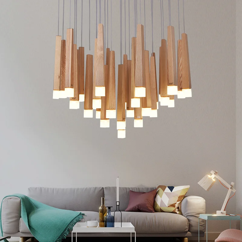 Suspension bois LED design nordique moderne luminaire loft chambre salon éclairage chaleureux économique élégant