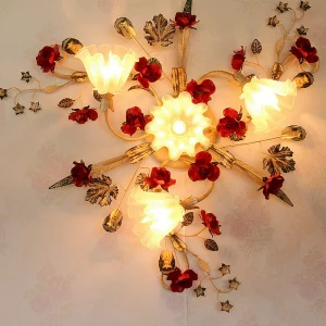 Plafonnier LED en Forme de Fleur en Métal et Verre Design Moderne Éclairage Chaleureux pour Salon Chambre Foyer Décoration Élégante