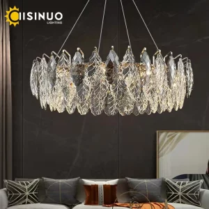 Suspension LED verre taillé feuilles métal doré design moderne glamour salon entrée éclairage élégant lumière chaleureuse économique Suspension LED verre taillé feuilles métal doré design moderne glamour salon entrée éclairage élégant lumière chaleureuse économique