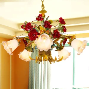 Plafonnier LED en verre et métal design floral vintage luminaire salle à manger chambre salon éclairage chaleureux certification CCC ROHS CE économique