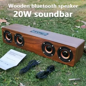 Enceinte Bluetooth bois naturel design moderne élégant salon chambre bureau son haute résolution surround 3D stéréo portable sans fil batterie intégrée