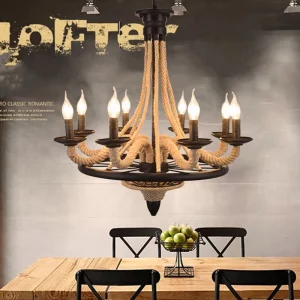 Lustre suspendu métal jute style industriel rustique vintage  décoration intérieure salon cuisine moderne lumière rétro Edison