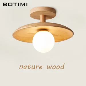 Plafonnier bois naturel design nordique moderne éclairage chaleureux salon chambre cuisine économique LED élégant