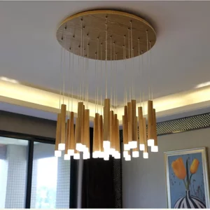 Suspension bois LED design nordique moderne luminaire loft chambre salon éclairage chaleureux économique élégant Suspension bois LED design nordique moderne luminaire loft chambre salon éclairage chaleureux économique élégant