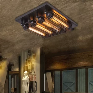 Plafonnier en Bois Naturel Design Industriel Rétro Éclairage Chaleureux pour Salon Bureau Décoration Élégante