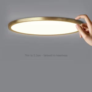 Plafonnier métal doré design moderne minimaliste chambre salle à manger éclairage uniforme LED intégré élégance contemporaine économie d’énergie Plafonnier métal doré design moderne minimaliste chambre salle à manger éclairage uniforme LED intégré élégance contemporaine économie d’énergie
