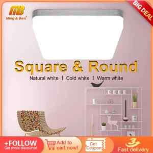 Plafonnier LED moderne design épuré lumière chaude chambre salon éclairage économique élégant